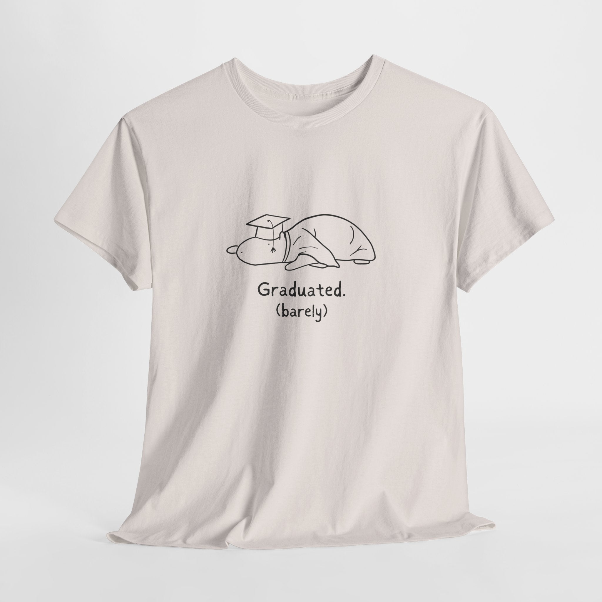 Funny Graduation Shirt – “Graduated (Barely)” Capybara Heavy Tee