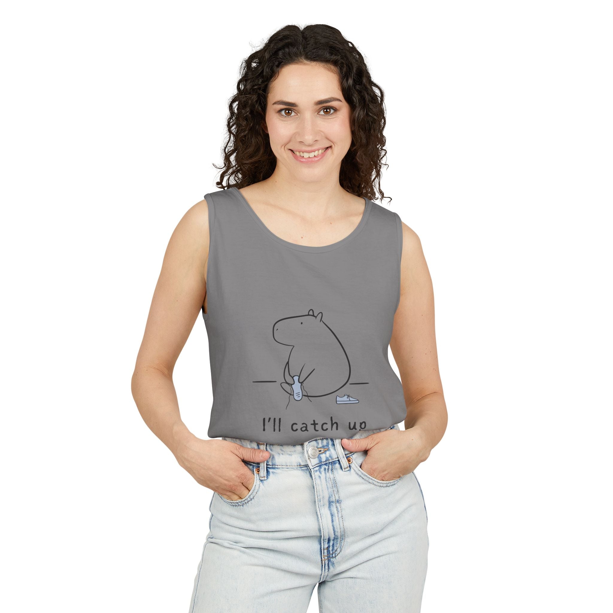 Funny Capybara Tank Top – “I'll Catch Up’” Premium Comfort Colors Tank