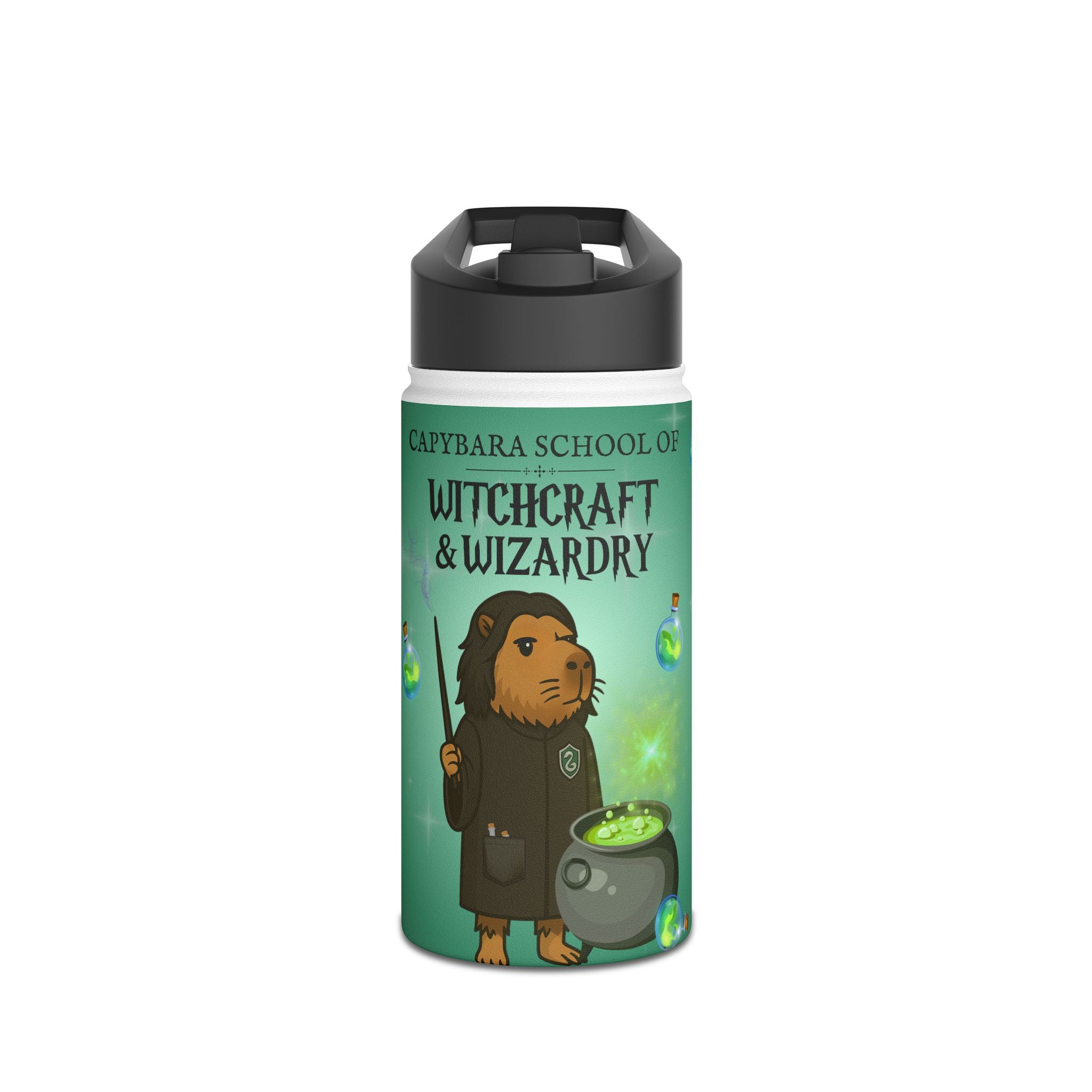 Severus Napebara Magic Lover Kids Water Bottle – Capybara School of Witchcraft and Wizardry – 12oz Stainless Steel Bottle – Back to School or Birthday Gift - Matching Lunchbox