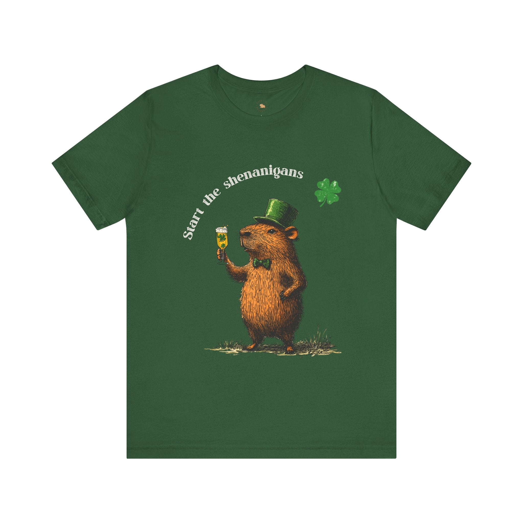 St Patrick's Day Luck Start the Shenanigans Tee -  Dapper Capybara Unisex Jersey Short Sleeve Shirt