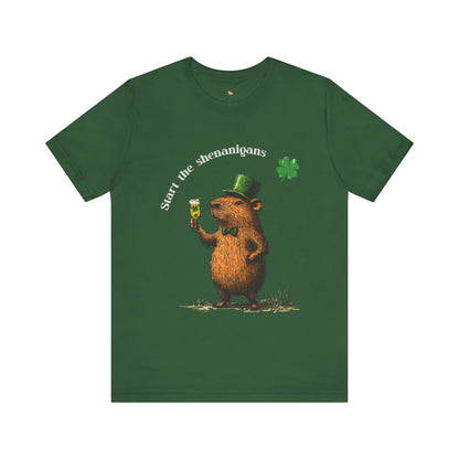 St Patrick's Day Luck Start the Shenanigans Tee -  Dapper Capybara Unisex Jersey Short Sleeve Shirt