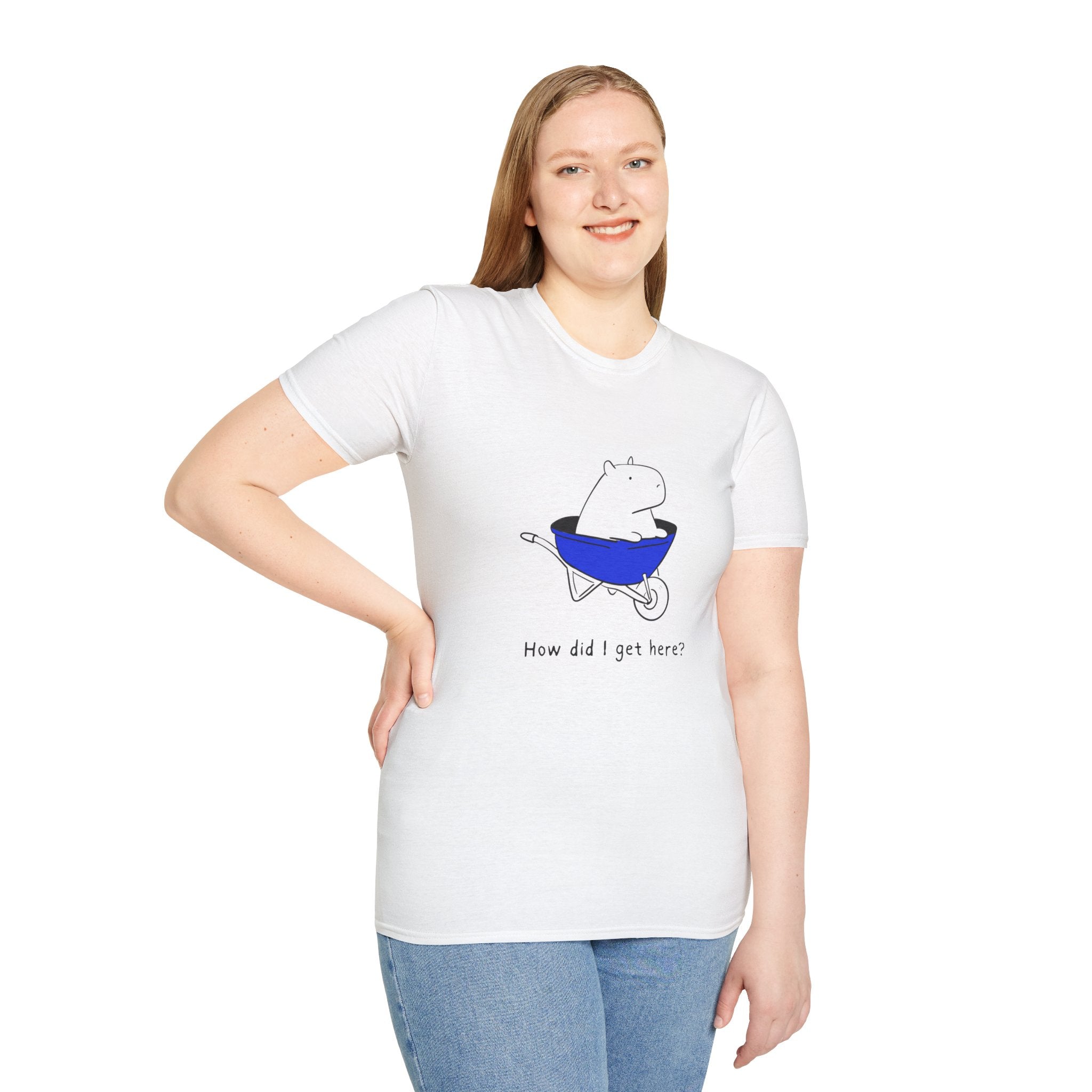 "How Did I Get Here" Funny Capybara Softstyle Tee