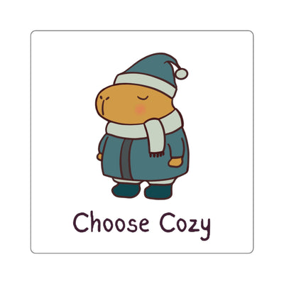 Choose Cozy Sticker – Cozy Capybara Winter Vinyl Sticker for Water Bottles & Laptops