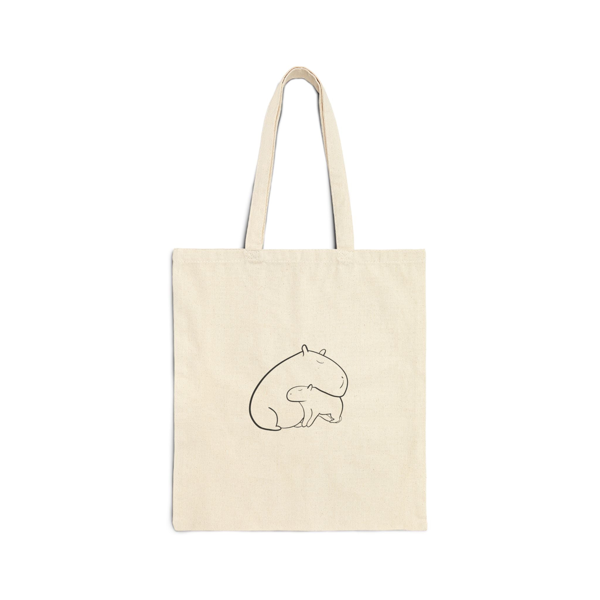 Cozy Capybara Canvas Tote - Mom and Baby Snuggles Minimalist Bag