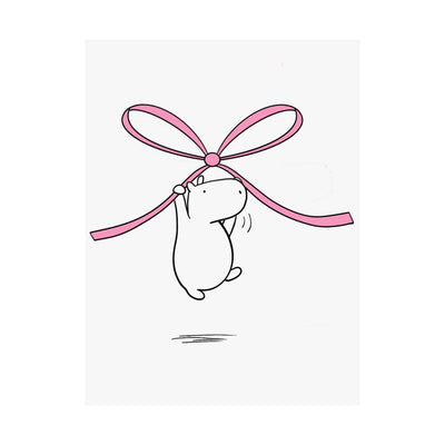 Floating Capybara Wall Art – Cute Nursery Print with Pink Bow | Minimalist Baby Animal Decor
