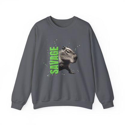 Savage Capybara Streetwear Sweatshirt – Bold Urban Graphic SAVAGE Heavy Crewneck