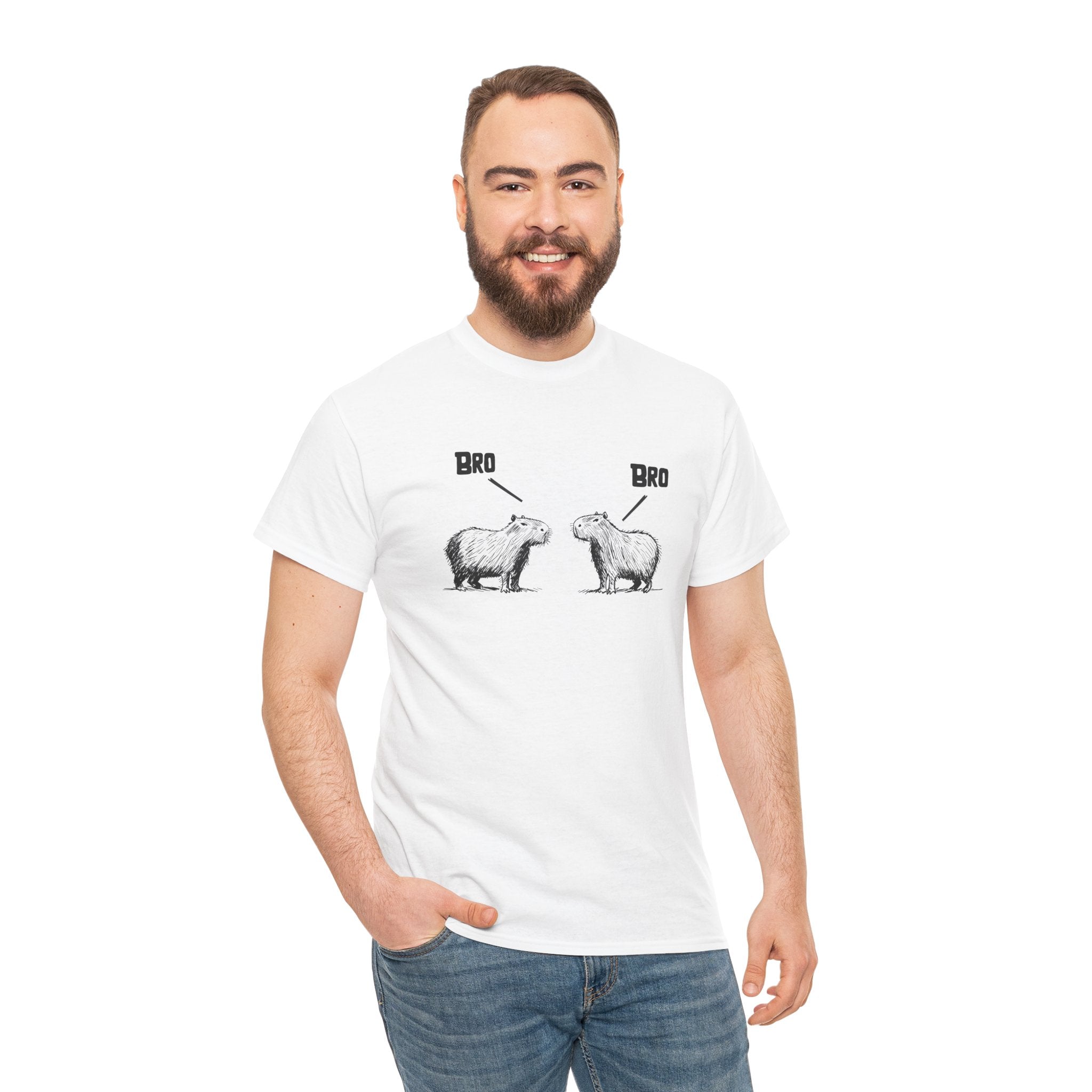 "Bro, Bro" Funny Capybara Bros Graphic Adult Heavy Tee