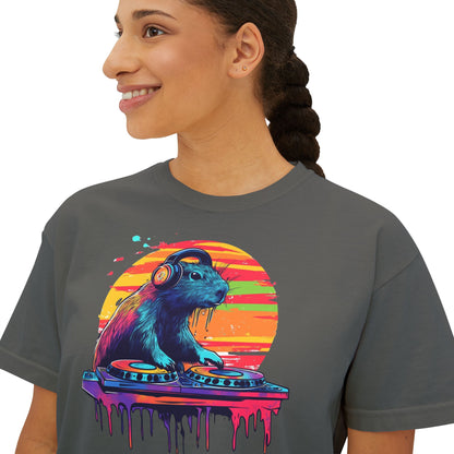 DJ Capybara Double Turntable - Women's Boxy Shirt