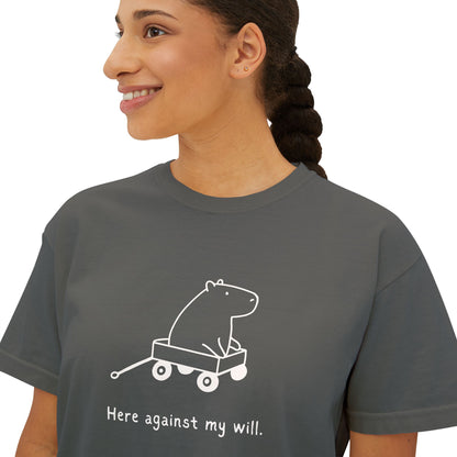 Funny Womens Shirt - Here Against My Will Capybara Boxy Tee