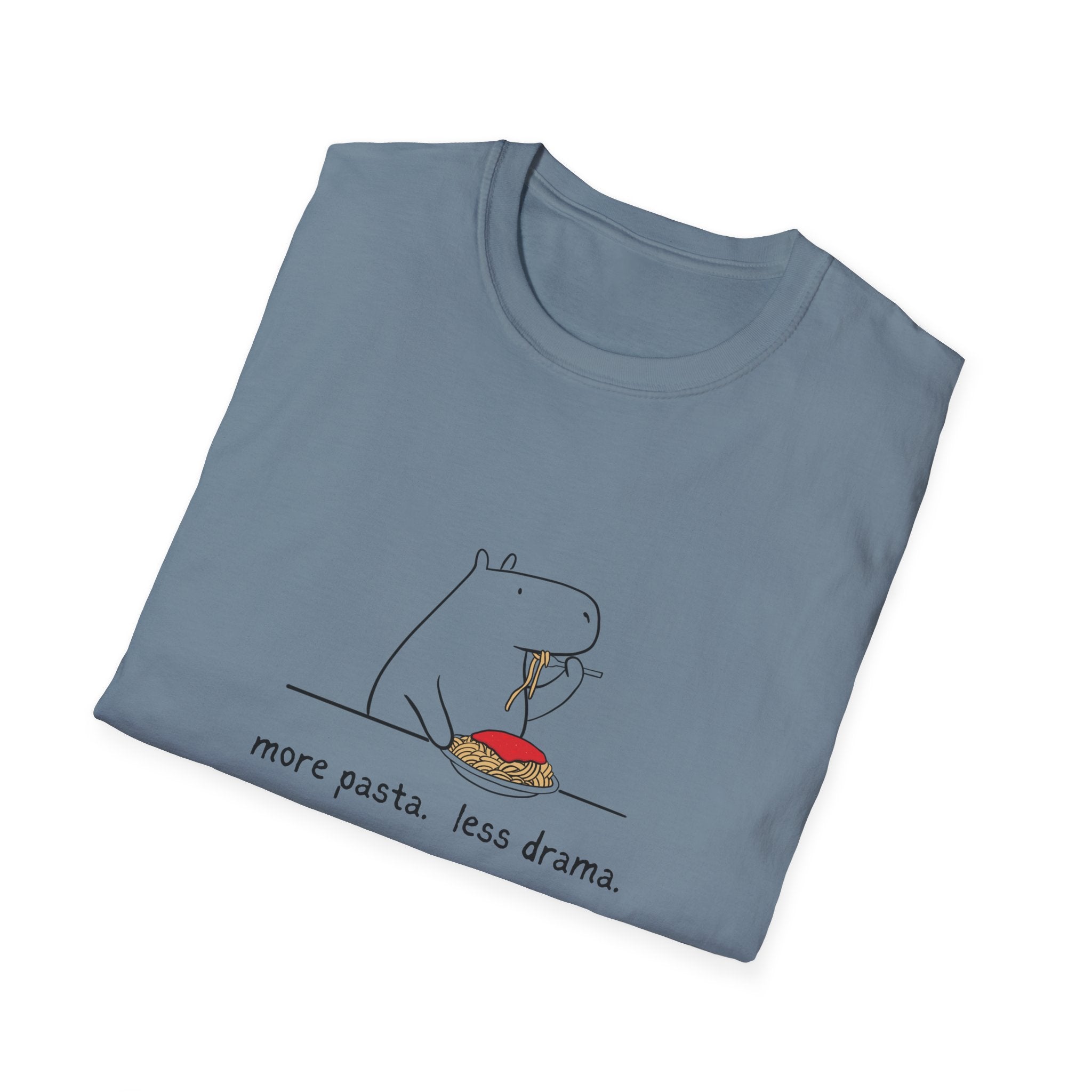 “More Pasta. Less Drama.” Capybara Softstyle Tee