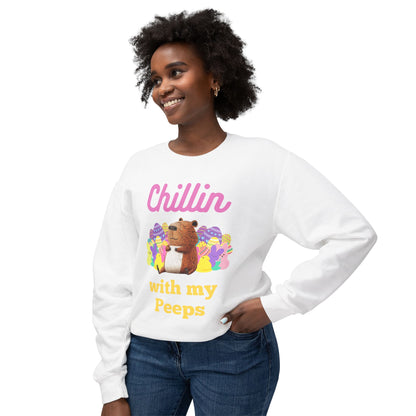 Chillin with My Peeps Unisex Lightweight Crewneck Sweatshirt - Fun Easter Relaxation Tee