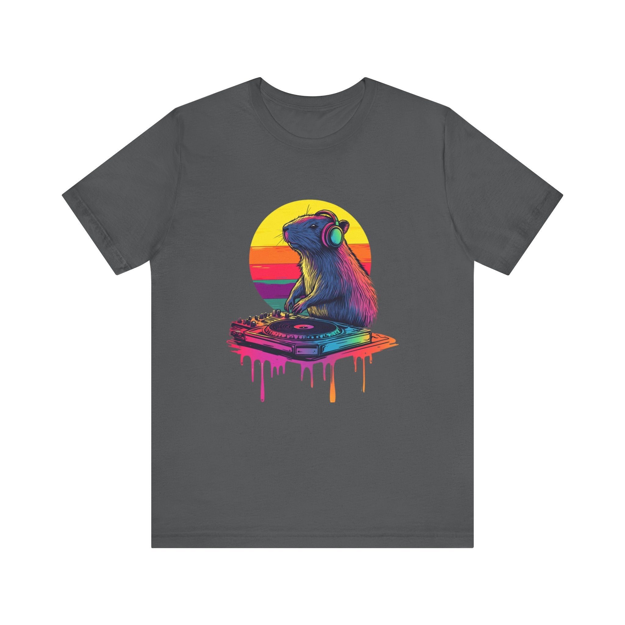 Retro DJ Capybara Single Disk - Unisex Adult Short Sleeve Tee