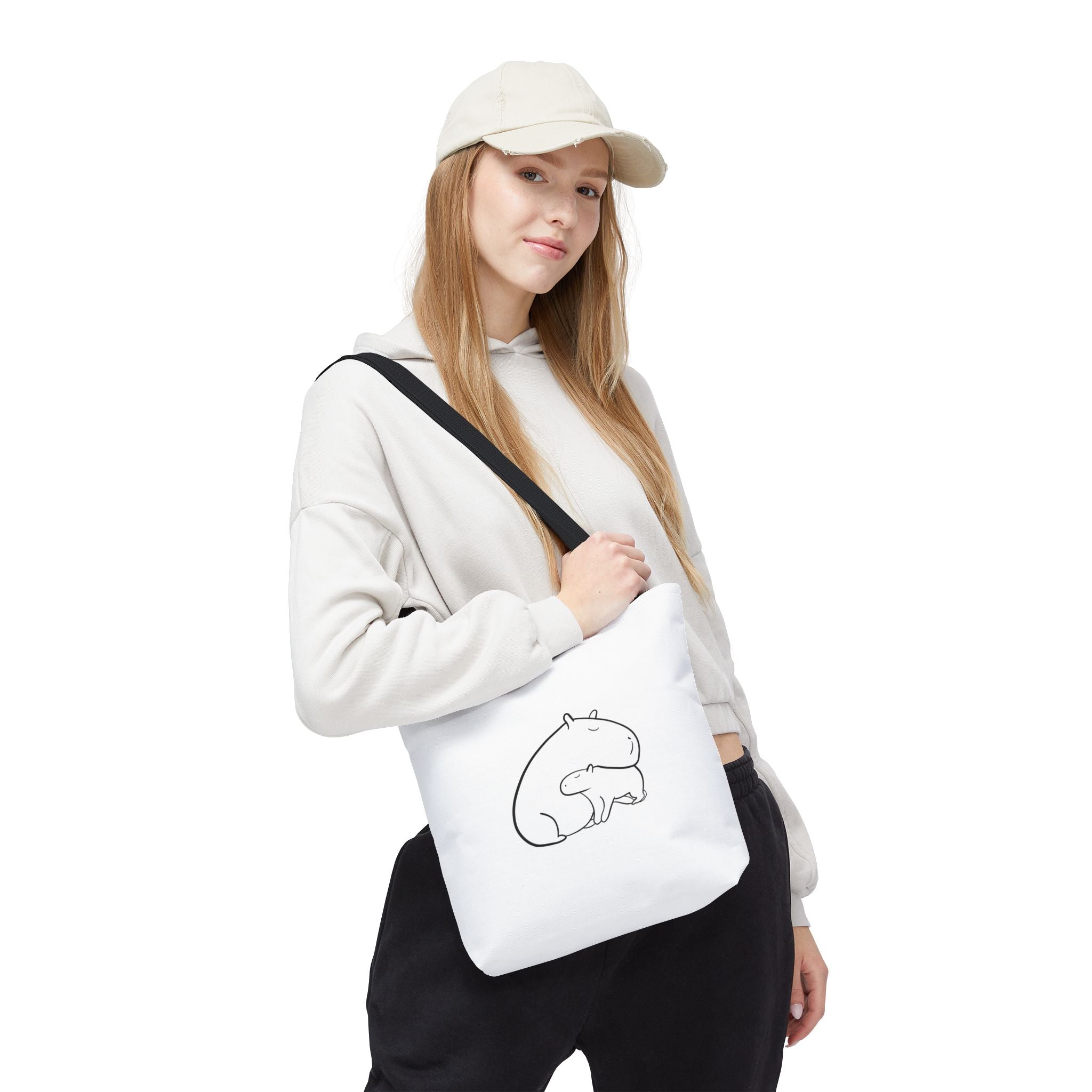 Minimalist Cozy Capybara Tote - Mom & Baby Cuddles Premium Tote Bag