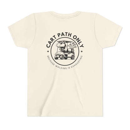 Funny Kids Golf Tee – Cart Path Only Capybara Tee – Country Club Style with Funny Golf Vibes – Chill Youth Polo Alternative