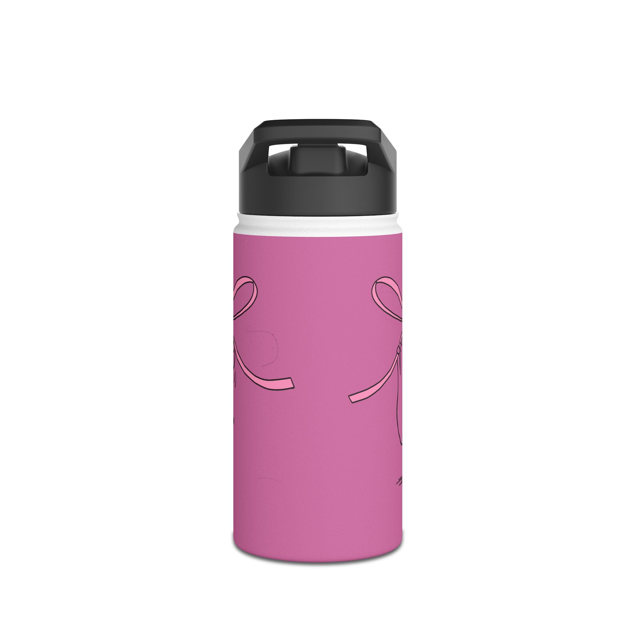 Personalized Kids Capybara Water Bottle with Straw – Pink Coquette Ribbon Kids Bottle