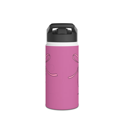Personalized Kids Capybara Water Bottle with Straw – Pink Coquette Ribbon Kids Bottle