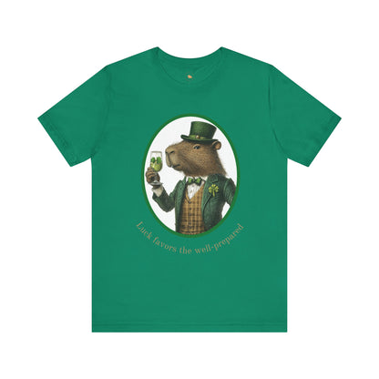 St Patrick's Day Luck Favors the Well Prepared Tee -  Distinguished Capybara Unisex Jersey Short Sleeve Shirt