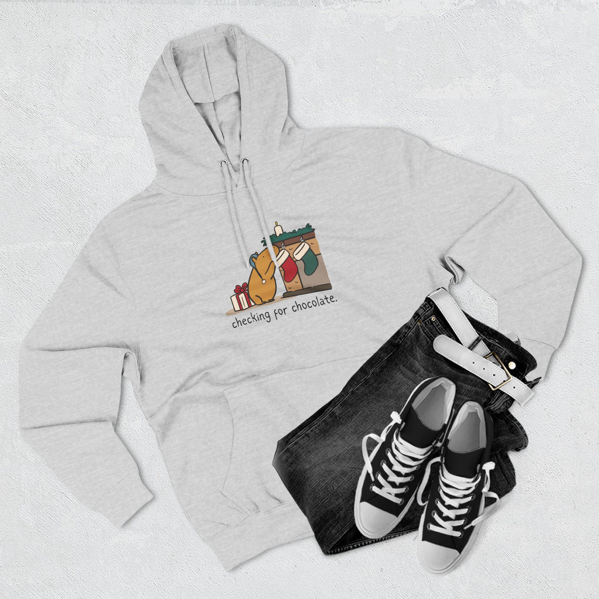 Checking for Chocolate Funny Christmas Capybara Fleece Hoodie