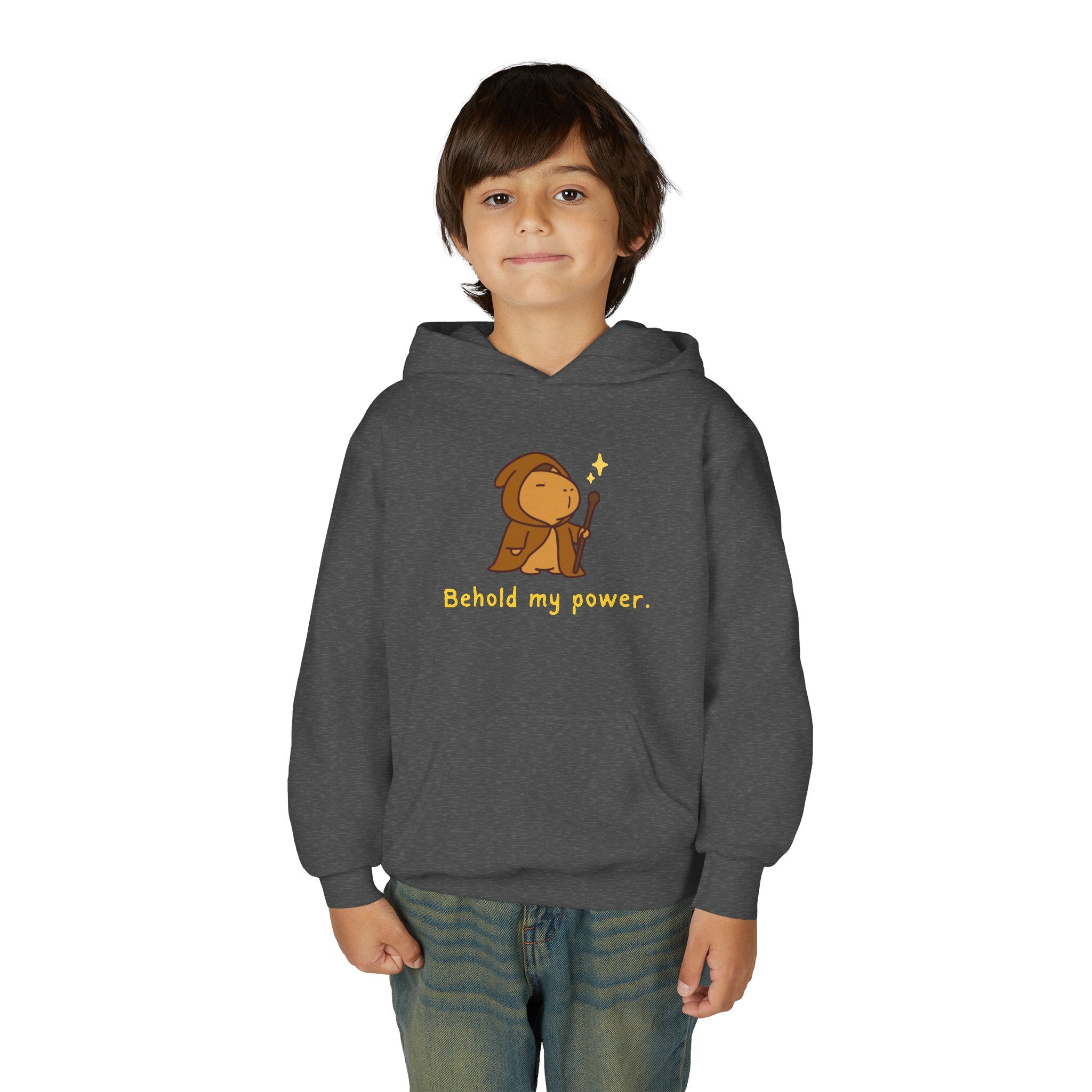 Behold My Power Kids Hoodie – Funny Wizard Capybara Hoodie for Kids