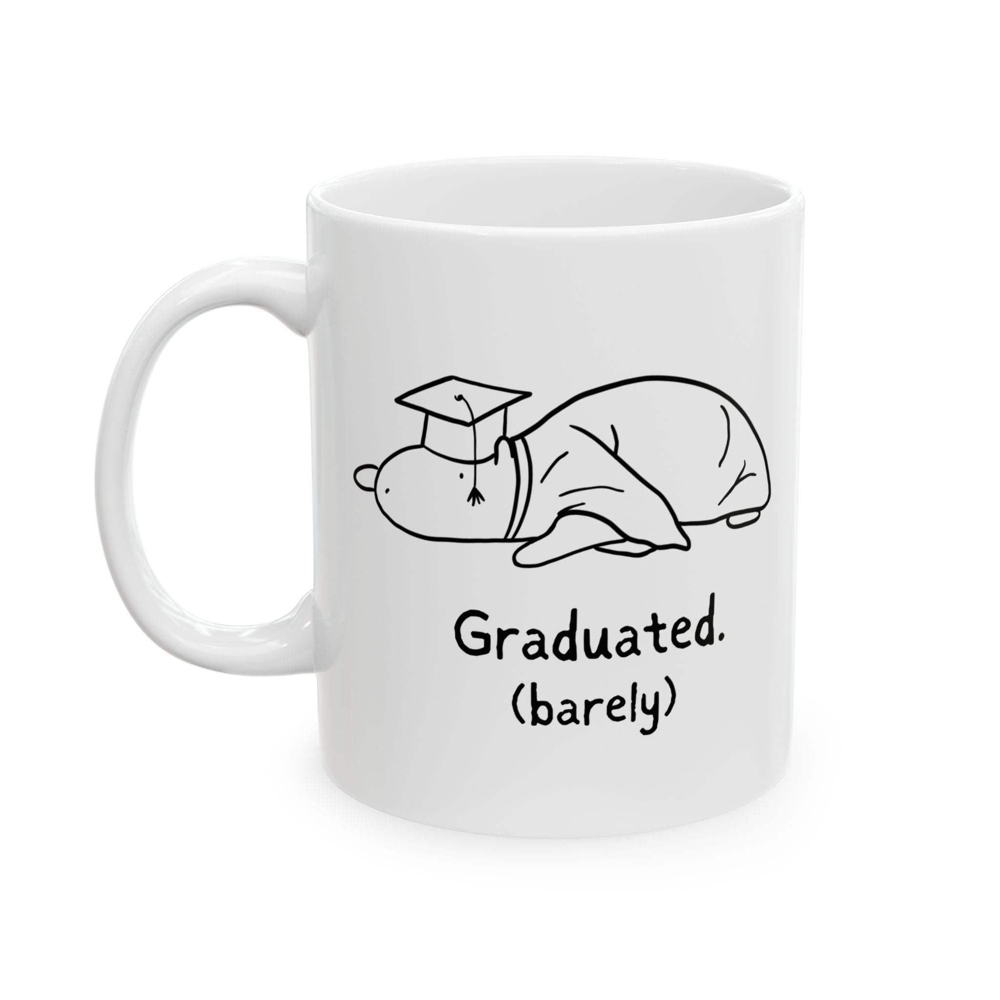 Funny Graduation Mug – “Graduated (Barely)” Capybara Coffee Mug