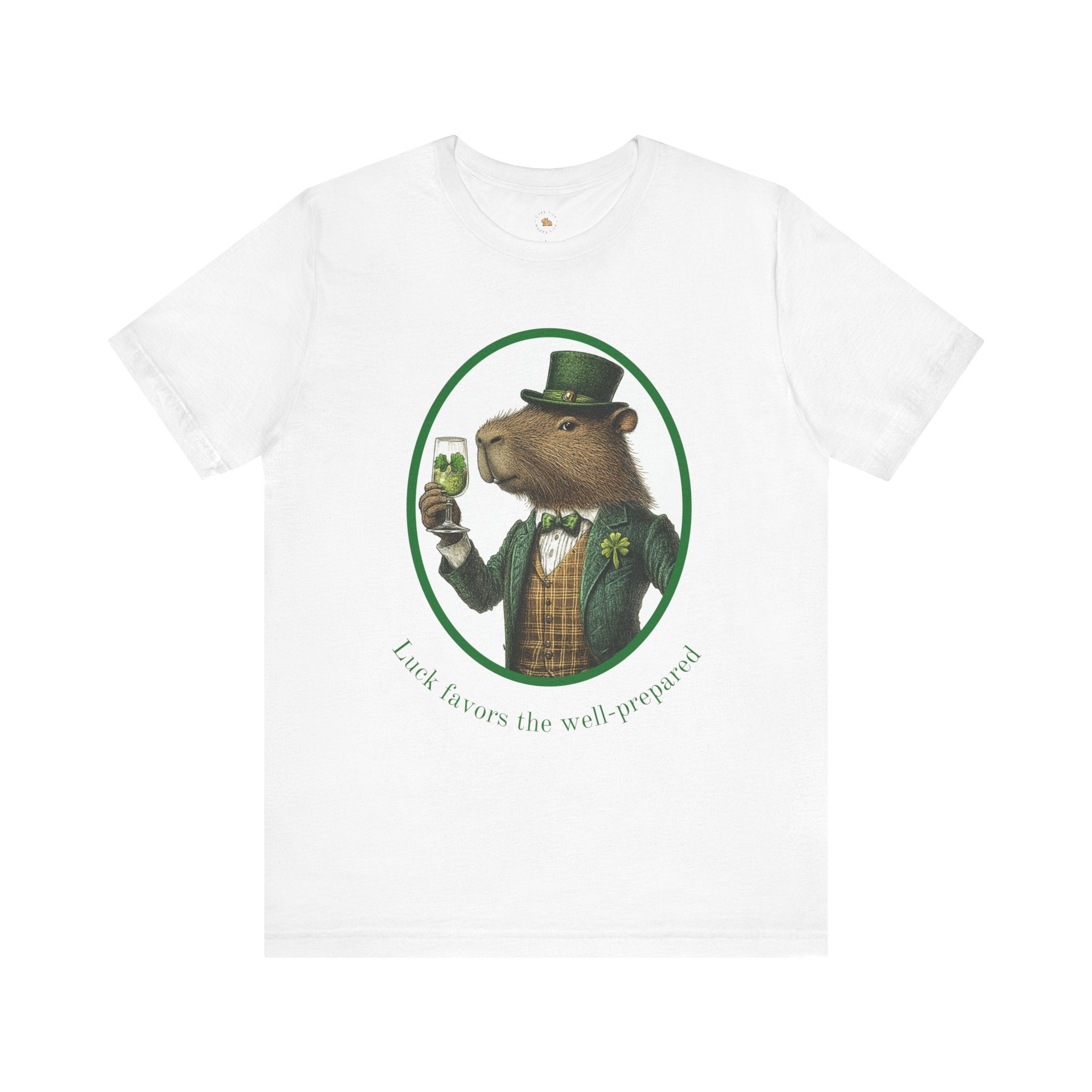 St Patrick's Day Luck Favors the Well Prepared Tee -  Distinguished Capybara Unisex Jersey Short Sleeve Shirt