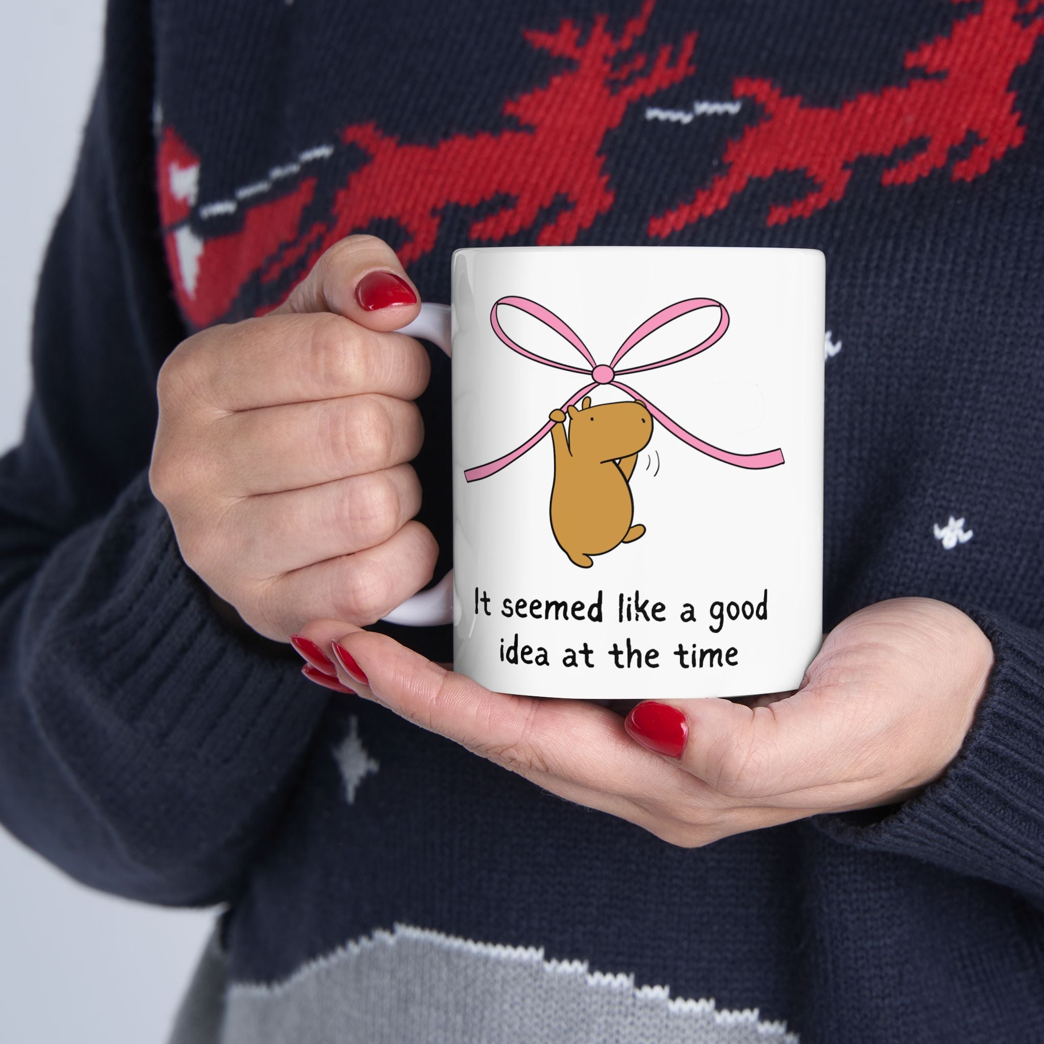 "It seemed like a good idea at the time" Capybara Pink Bow Coffee Mug