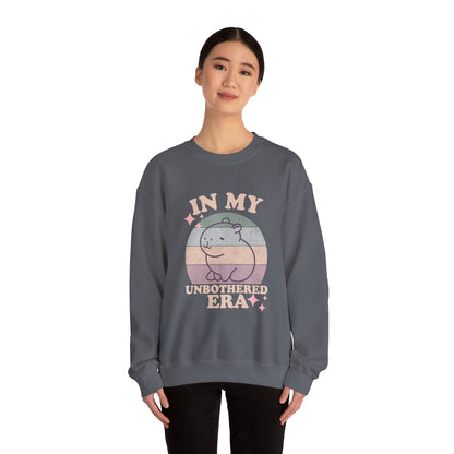 In My Unbothered Era Capybara Sweatshirt – Funny Chill Era Crewneck for Adults – Cozy Capy Life Retro Sun Design