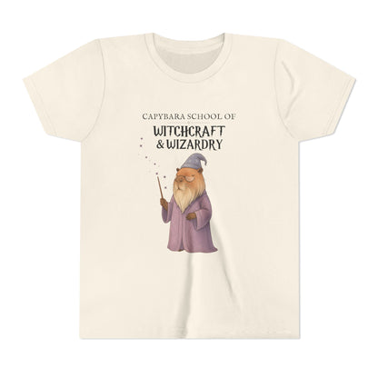 Whimsical Youth Tee - Capybara School of Witchcraft & Wizardry, Wizard School Gift |  Youth Professor Chillindore Unisex Tee