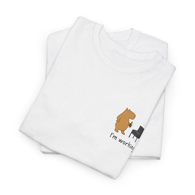"I'm working"- Funny Grilling Capybara Left Logo Heavy Tee