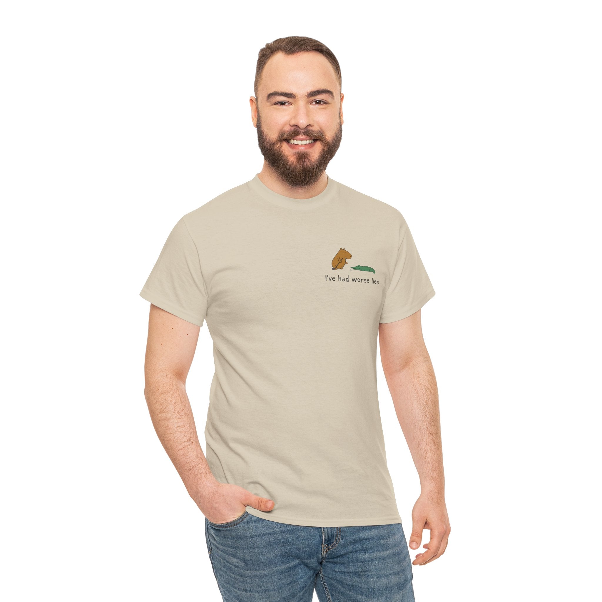 "I've had worse lies" - Funny Golf Capybara Left Logo Heavy Tee