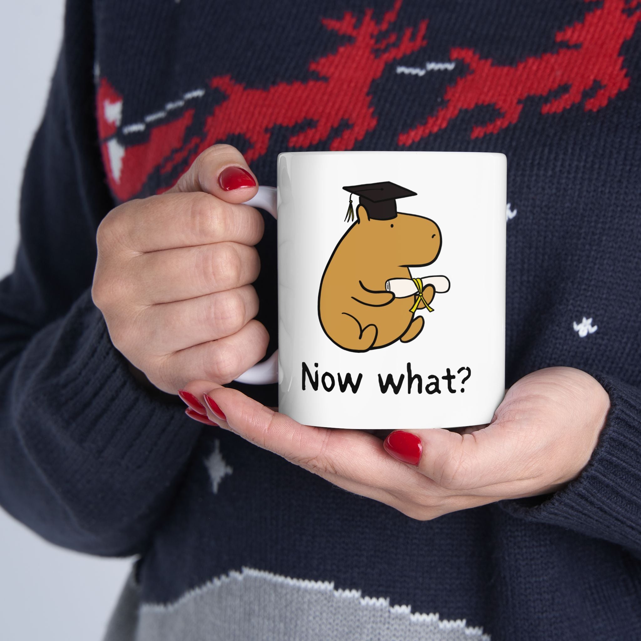 "Now what?” Capybara Graduation Aftermath Coffee Mug