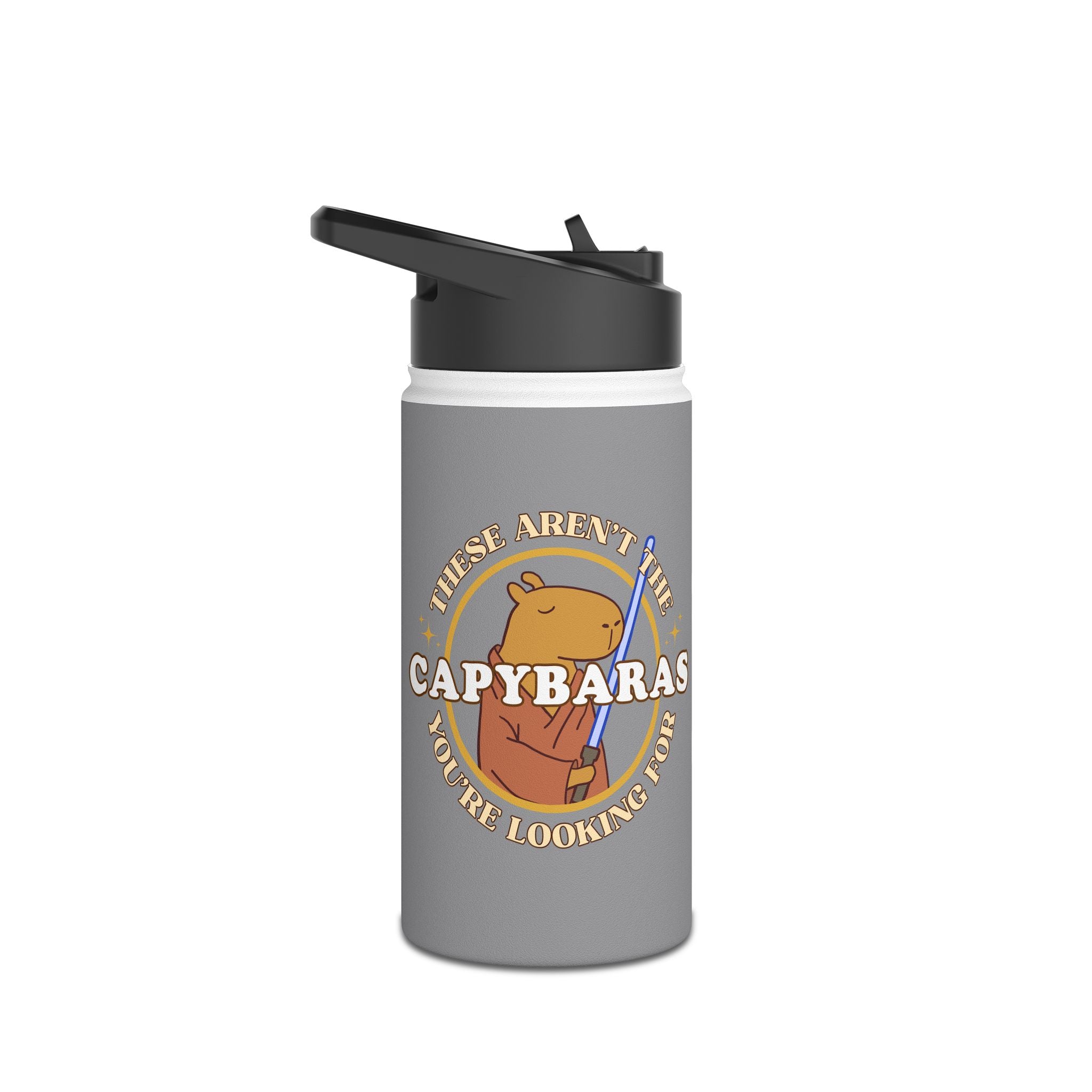 Star Wars Kids Water Bottle – These Aren’t the Capybaras You’re Looking For – Funny Obi-Wan Capybara Parody – 12oz Stainless Steel Bottle – Sci-Fi Gift