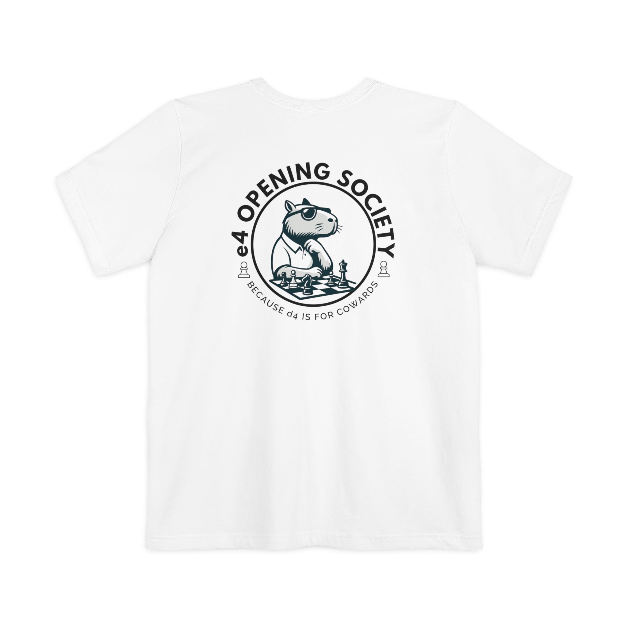 E4 Opening Society Chess Shirt – Funny Capybara Club Tee – Strategic Gift for Players, Dads & Tournaments
