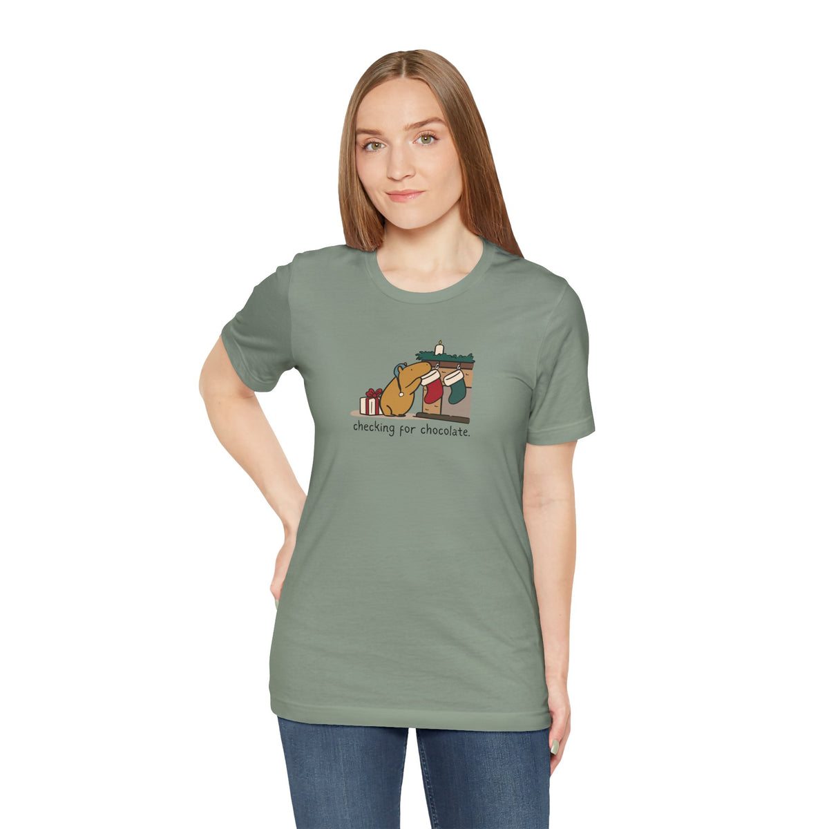 Checking for Chocolate Funny Christmas Capybara Softstyle Tee