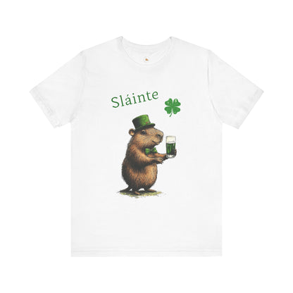 St Patrick's Day Luck Sláinte ToastTee -  Capybara Cheers Unisex Jersey Short Sleeve Shirt