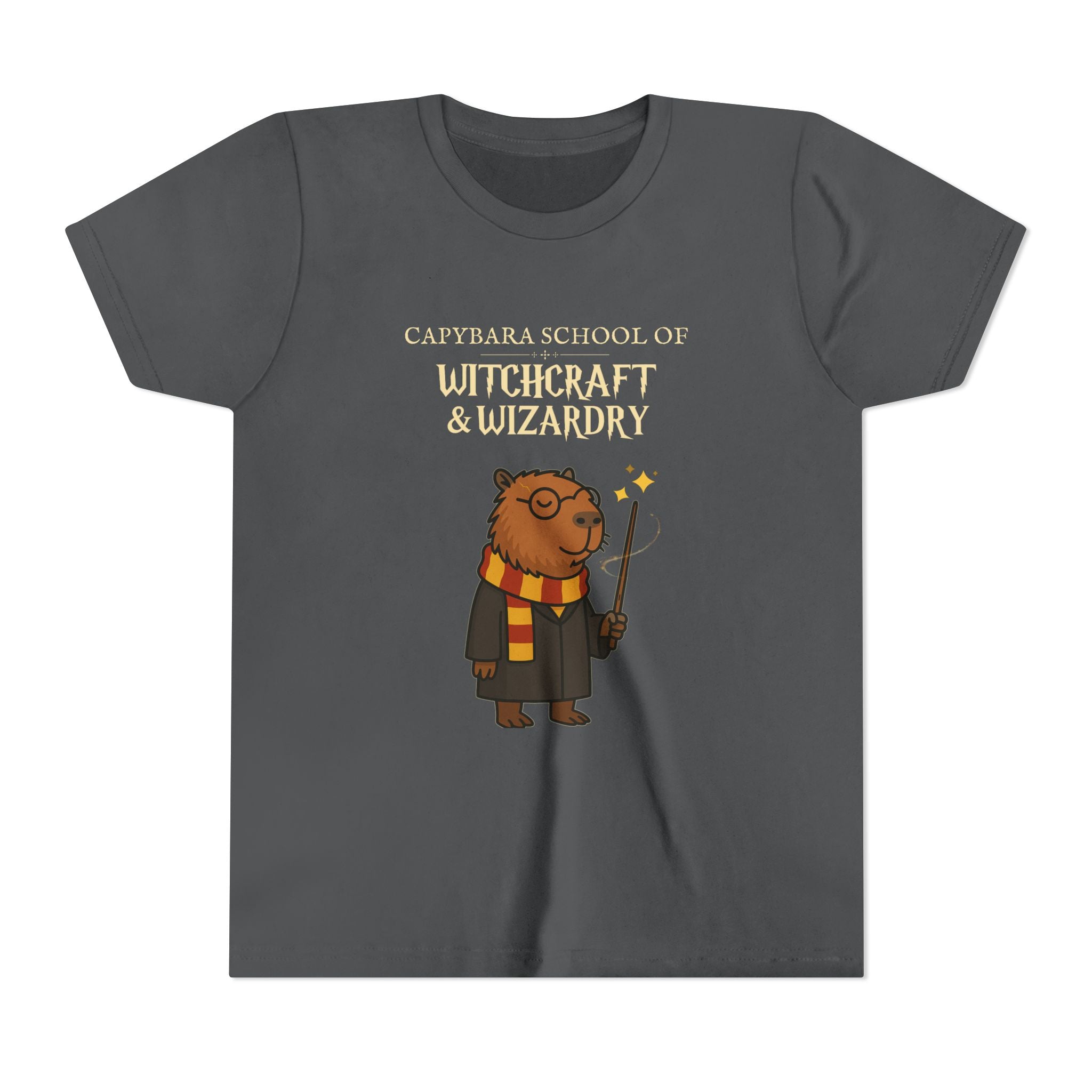 Whimsical Youth Tee - Capybara School of Witchcraft & Wizardry, Funny Hairy Potter Parody | Magical Fandom Gift |  Youth Hairy Potter Unisex Tee