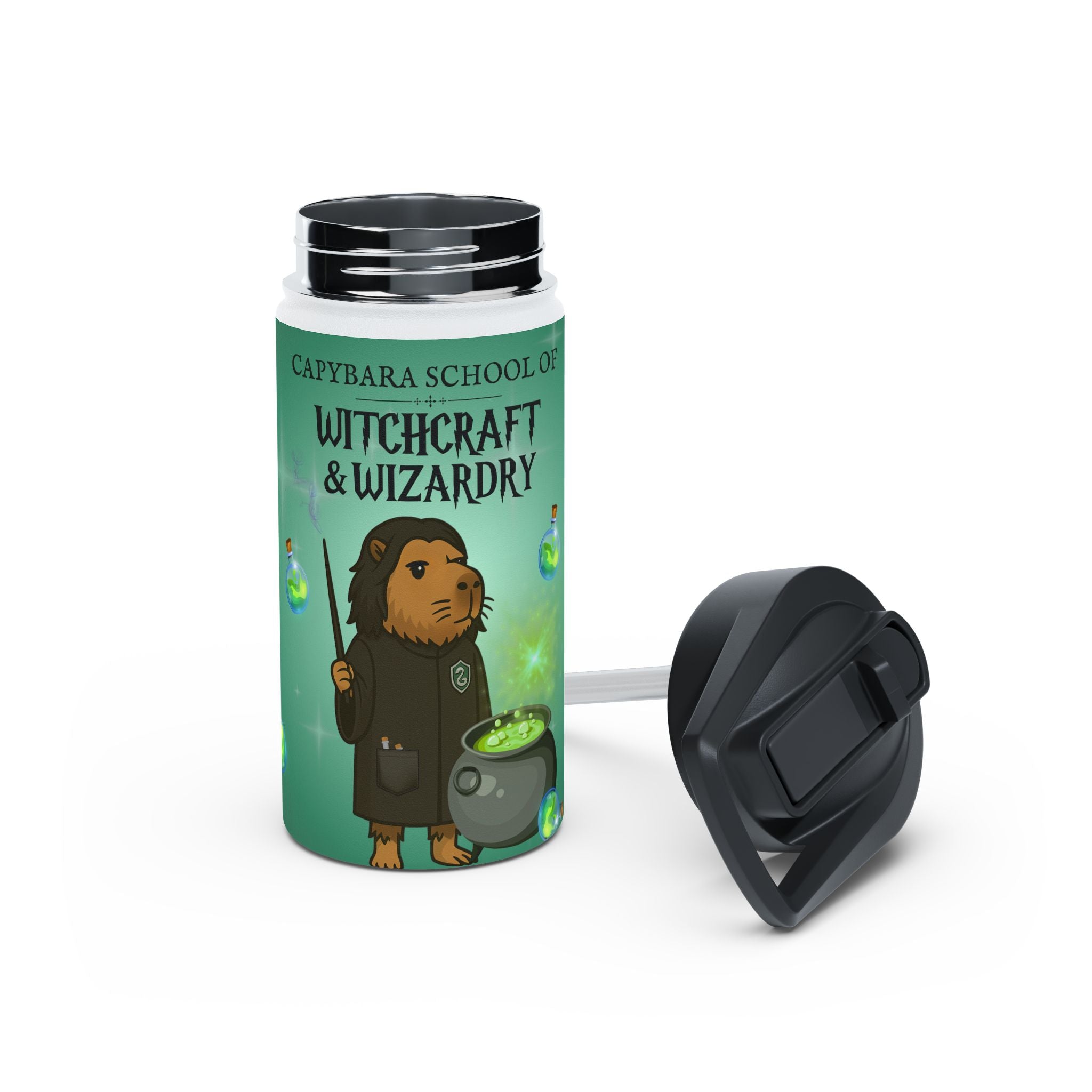 Severus Napebara Magic Lover Kids Water Bottle – Capybara School of Witchcraft and Wizardry – 12oz Stainless Steel Bottle – Back to School or Birthday Gift - Matching Lunchbox
