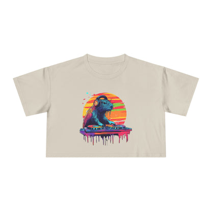 DJ Capybara Double Turntable - Women's Crop Tee