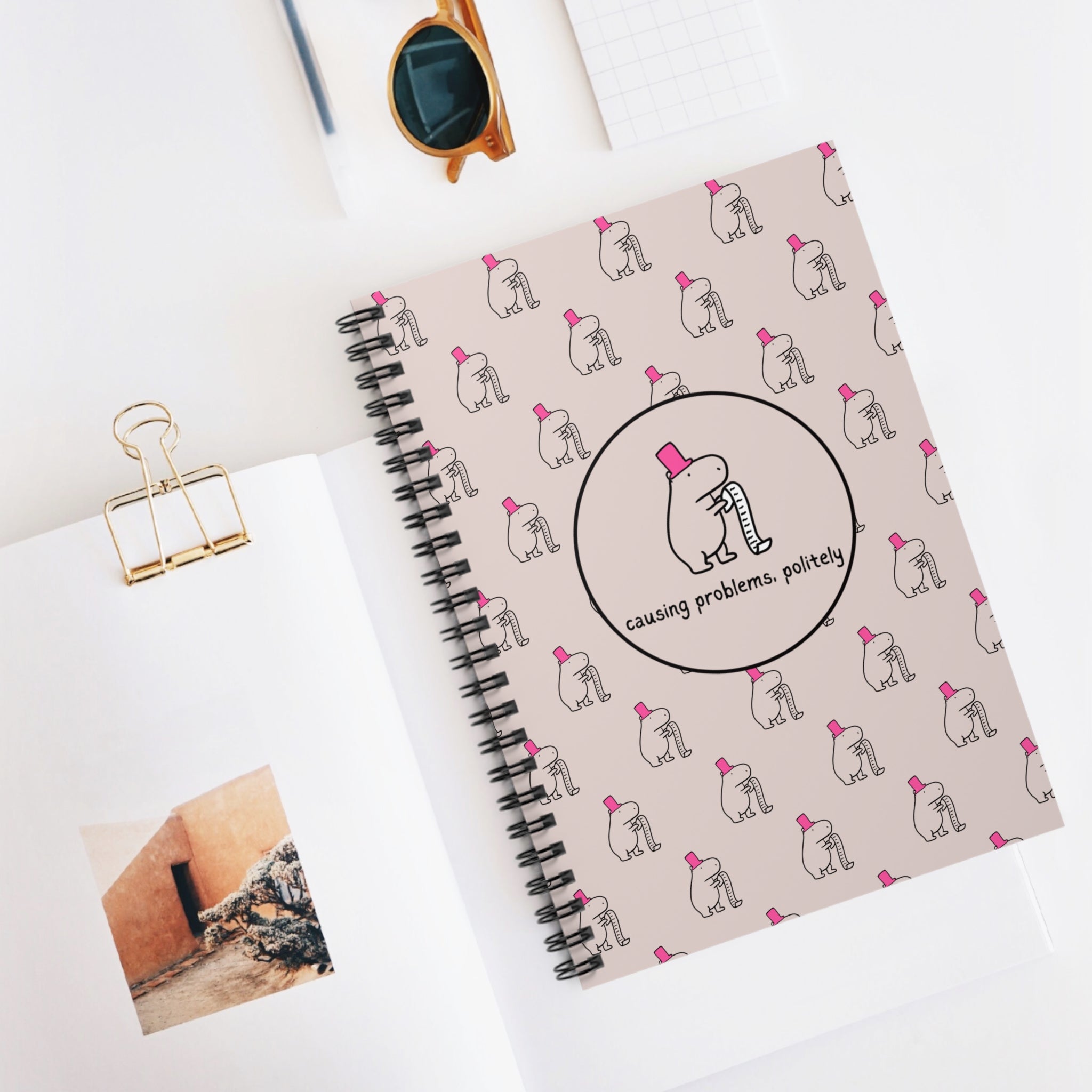 Funny Capybara Notebook – “Causing Problems, Politely” Spiral Journal