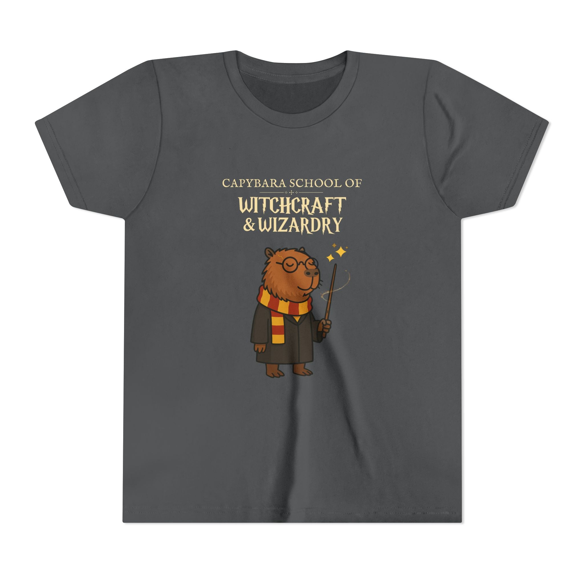 Whimsical Youth Tee - Capybara School of Witchcraft & Wizardry, Funny Hairy Potter Parody | Magical Fandom Gift |  Youth Hairy Potter Unisex Tee