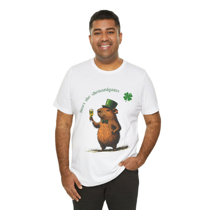 St Patrick's Day Luck Start the Shenanigans Tee -  Dapper Capybara Unisex Jersey Short Sleeve Shirt