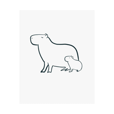 Minimalist Capybara Wall Art – Mama & Baby Line Drawing | Nursery & Family Print