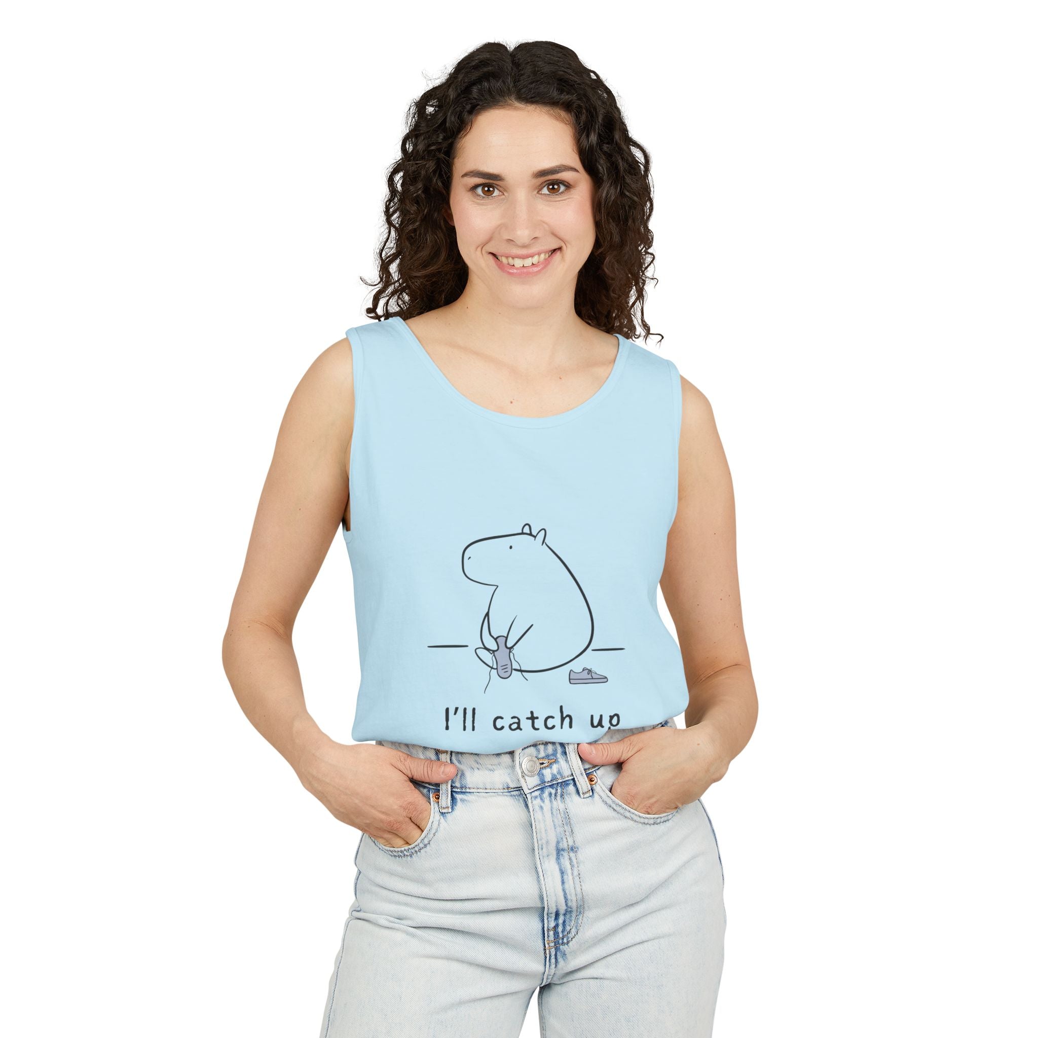 Funny Capybara Tank Top – “I'll Catch Up’” Premium Comfort Colors Tank