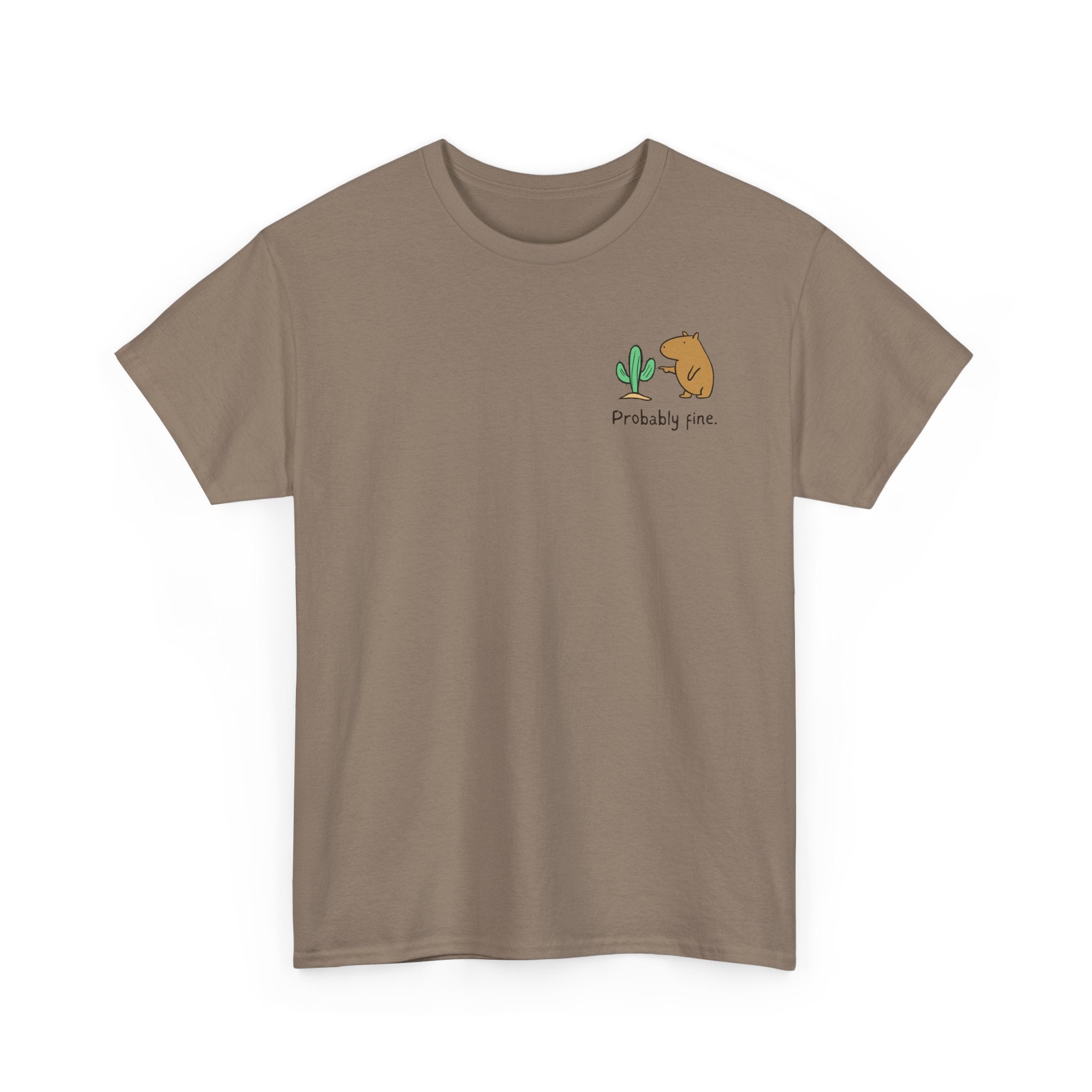 “Probably Fine.” Left Logo Capybara Cactus Heavy Tee