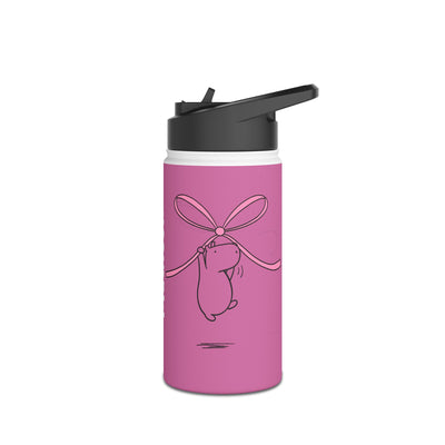 Personalized Kids Capybara Water Bottle with Straw – Pink Coquette Ribbon Kids Bottle