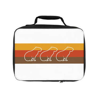Personalized Retro Capybara Lunchbox – 70s Stripes Design with Custom Name – Insulated Lunch Bag for Kids or Adults – Vintage Chill Vibe
