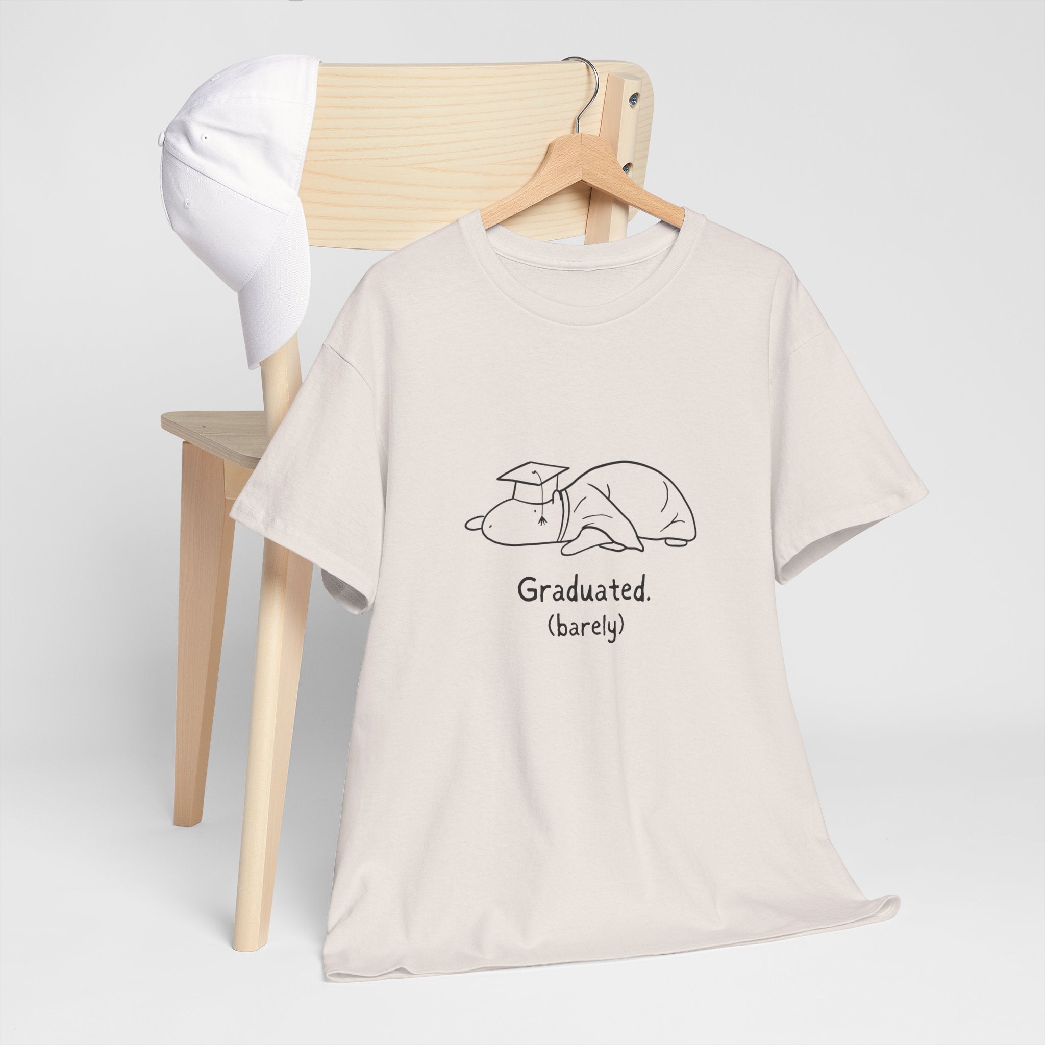 Funny Graduation Shirt – “Graduated (Barely)” Capybara Heavy Tee