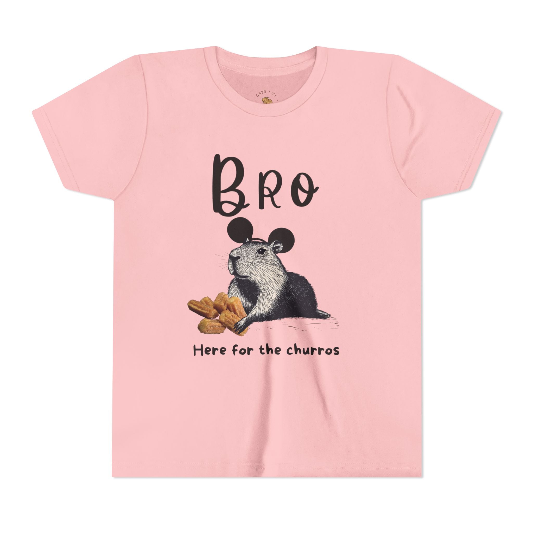 Bro Theme Park Here for the Churros Tee -  Capybara Youth Unisex Jersey Short Sleeve Shirt