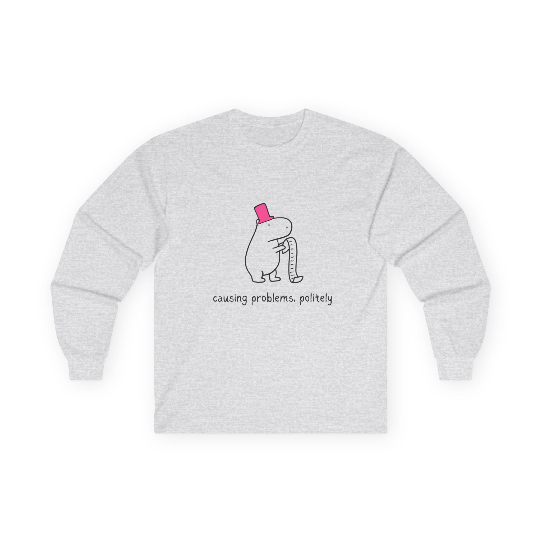 Funny Minimalist Long Sleeve Tee - Capybara Causing Problems Politely