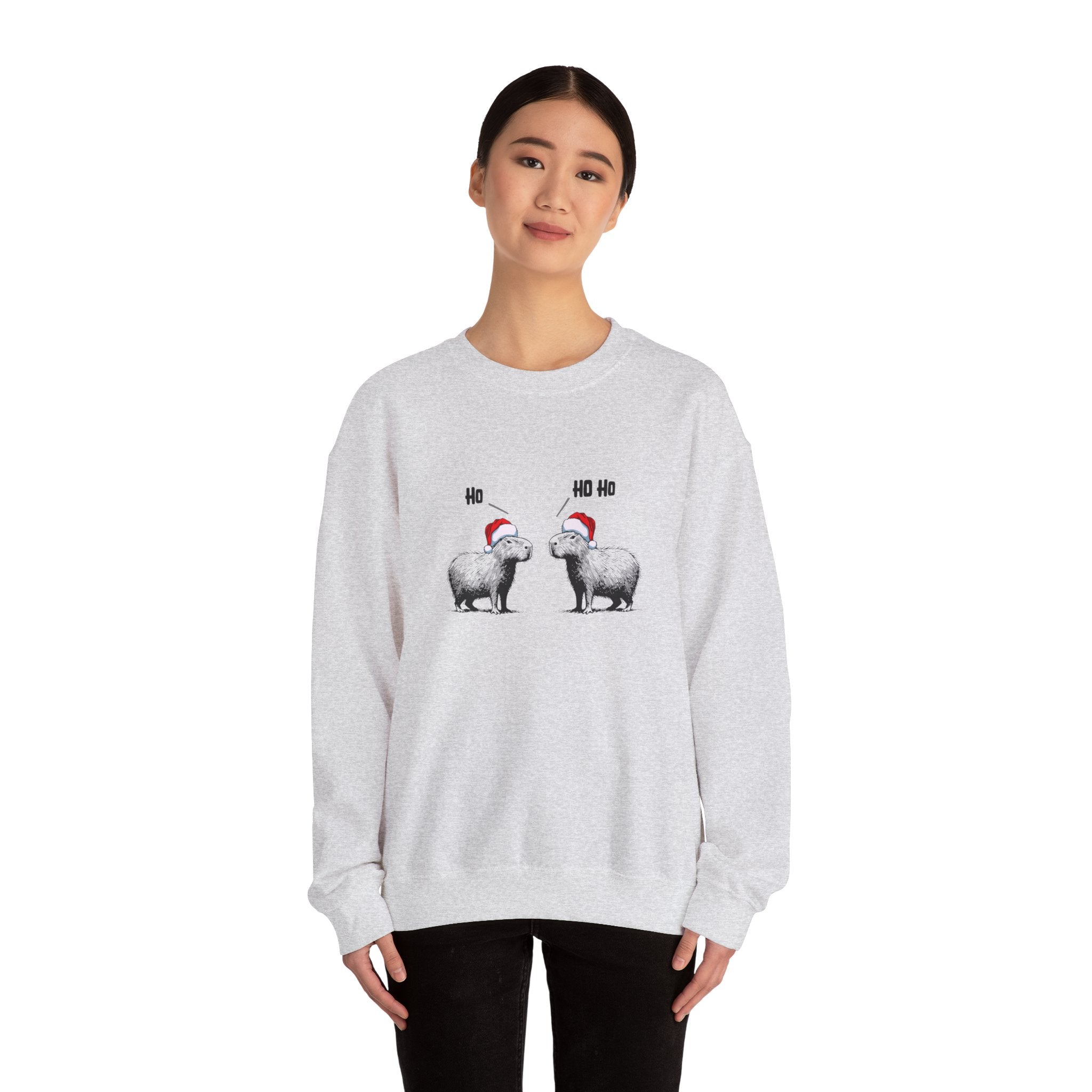 Ho Ho Ho Capybara Christmas Sweatshirt – Cute Minimalist Holiday Sweater (Unisex, Cozy Winter Gift)